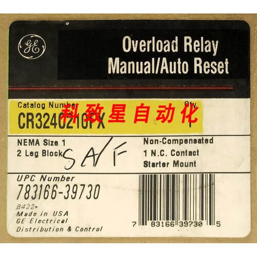 工业配件CR324C210FX SIZE 1 过载继电器手动自动复位启动器