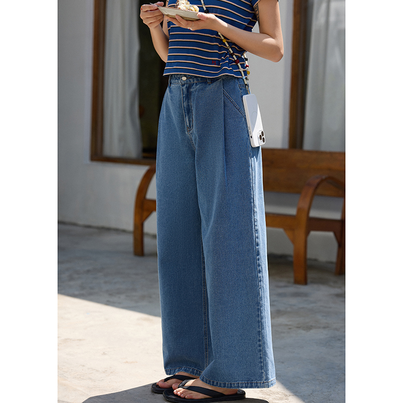 MISAZ显瘦复古捏褶做旧牛仔裤