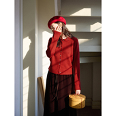 「MISAZ」新年氛围 刺绣针织开衫 爱心纽扣圆领毛衣 细针编织