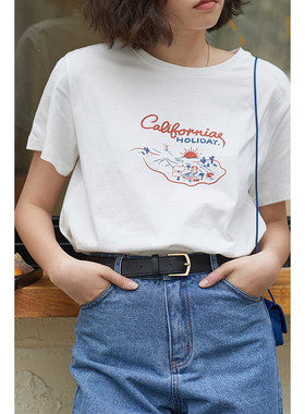 misazCalifornia复古印花短袖T