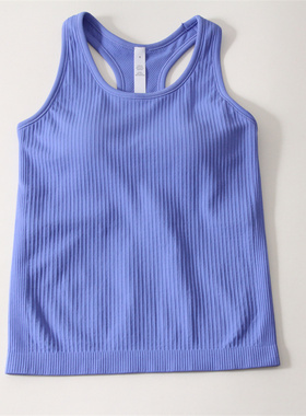 蓝色控~带胸垫瑜伽服背心女外穿运动上衣速干透气跑步训练健身衣