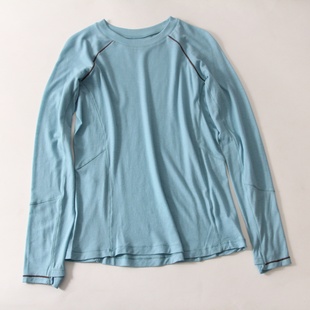 50%美利奴羊毛运动长袖 女宽松透气速干T恤圆领弹力瑜伽服上衣