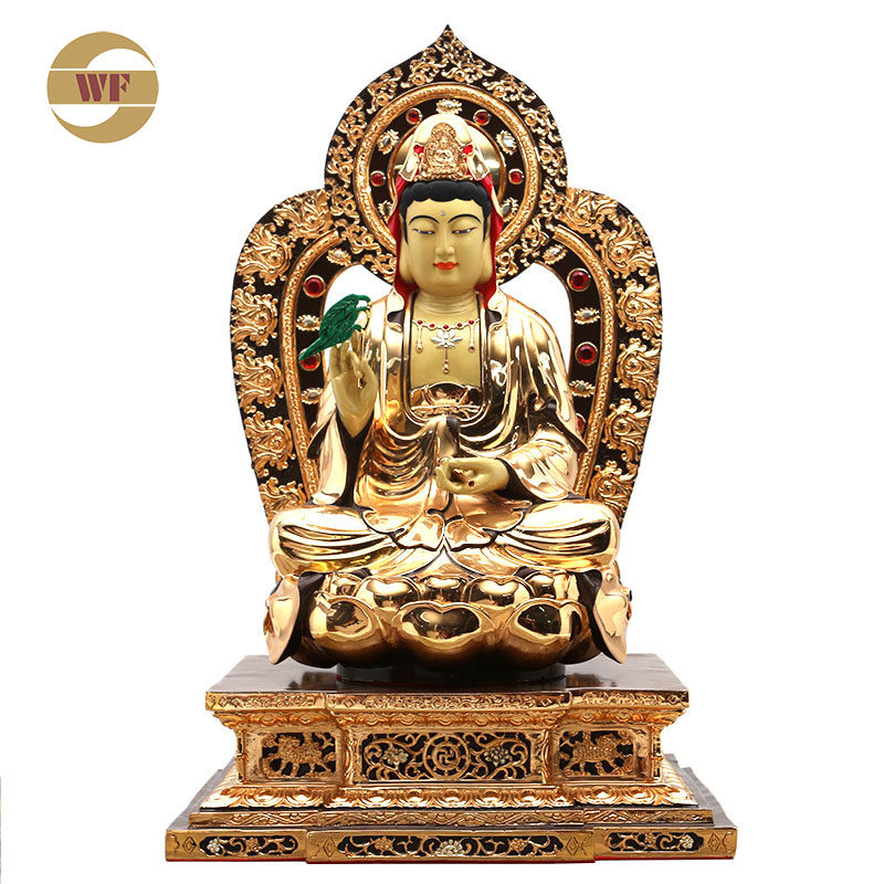 黄铜镀金送子观音菩萨佛像背光观世音像摆件居家供奉寺庙铜像