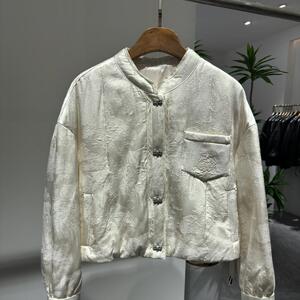 欧洲站2024冬季新款欧货女时尚立领刺绣提花短款鹅绒羽绒服