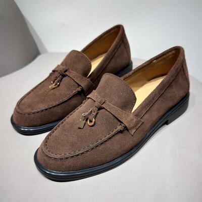 欧洲站2026春季新款沙色复古流苏乐福鞋女一脚蹬懒人鞋女平底鞋