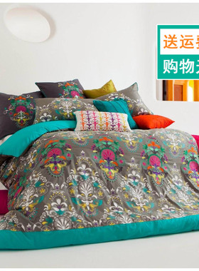 外贸床品澳洲余单全棉贡缎活性印花加重工绣花四件套含羞草多尺寸