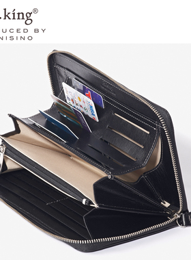 包邮R.king品仕情侣钱包手包收纳拉链长款银包多卡位皮夹头层牛皮