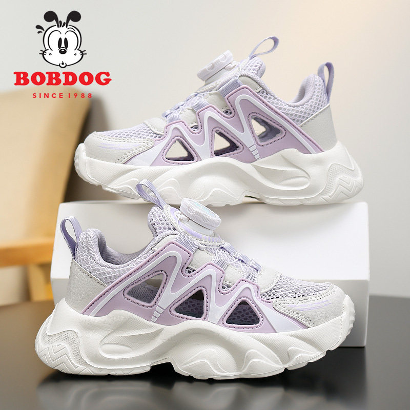巴布豆童鞋女童运动鞋夏季透气网面轻便减震跑步鞋学生镂空老爹鞋