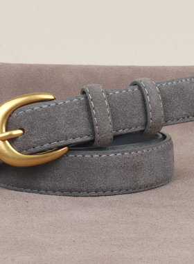 复古女士绒皮腰带2025新款灰色真皮针扣百搭韩版皮带女绒面皮磨砂
