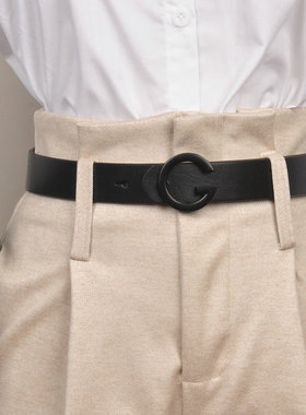 字母扣皮带女真皮休闲百搭G扣腰带牛皮黑色装饰时尚宽牛仔裤百搭