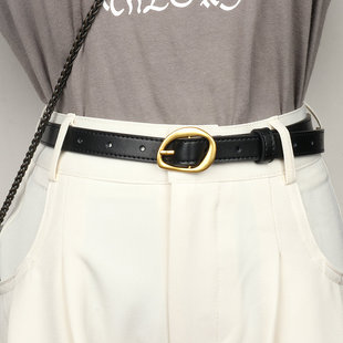 配牛仔裤 饰2025新款 夏季 软皮真皮女士腰带装 黑色休闲 薄款 皮带女款