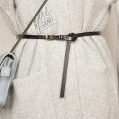 窄 配裙子西装 毛衣腰带女装 饰复古细连衣裙百搭黑色真皮小皮带女式