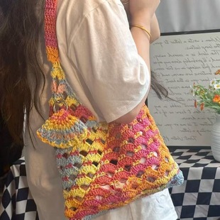 手工钩针编织DIY材料包段染星空手挎包手机包零钱包毛线钩织