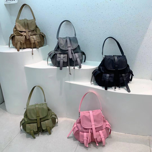 旅行双肩包 韩版 香港风休闲尼龙布翻盖背包新款 百搭大容量防水时尚