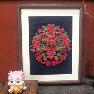 【畲族非遗文创】畲绣传统花卉摆件 纯手工刺绣民族风装饰画