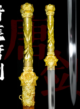 金丝楠木青莲宝剑汉剑镀金装饰摆件毛铁唐剑手工一体刀剑未开刃