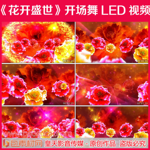 c987 花开盛世 开场舞牡丹花舞台LED大屏幕背景视频素材