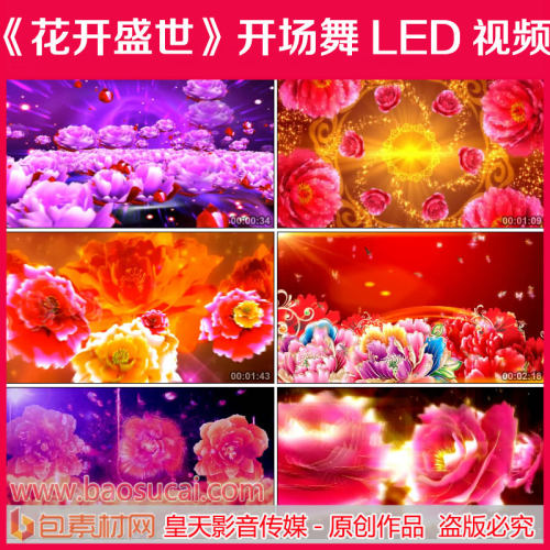 c1056花开盛世 大气牡丹花开场舞LED大屏幕背景视频素材