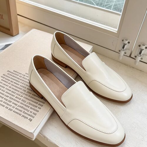 英伦风牛皮一脚蹬通勤乐福女鞋