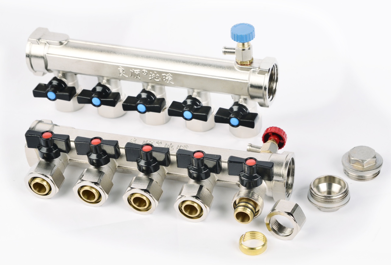加厚全铜地暖管分水器1寸4/5/6789路家用地热管分集水器阀门配件