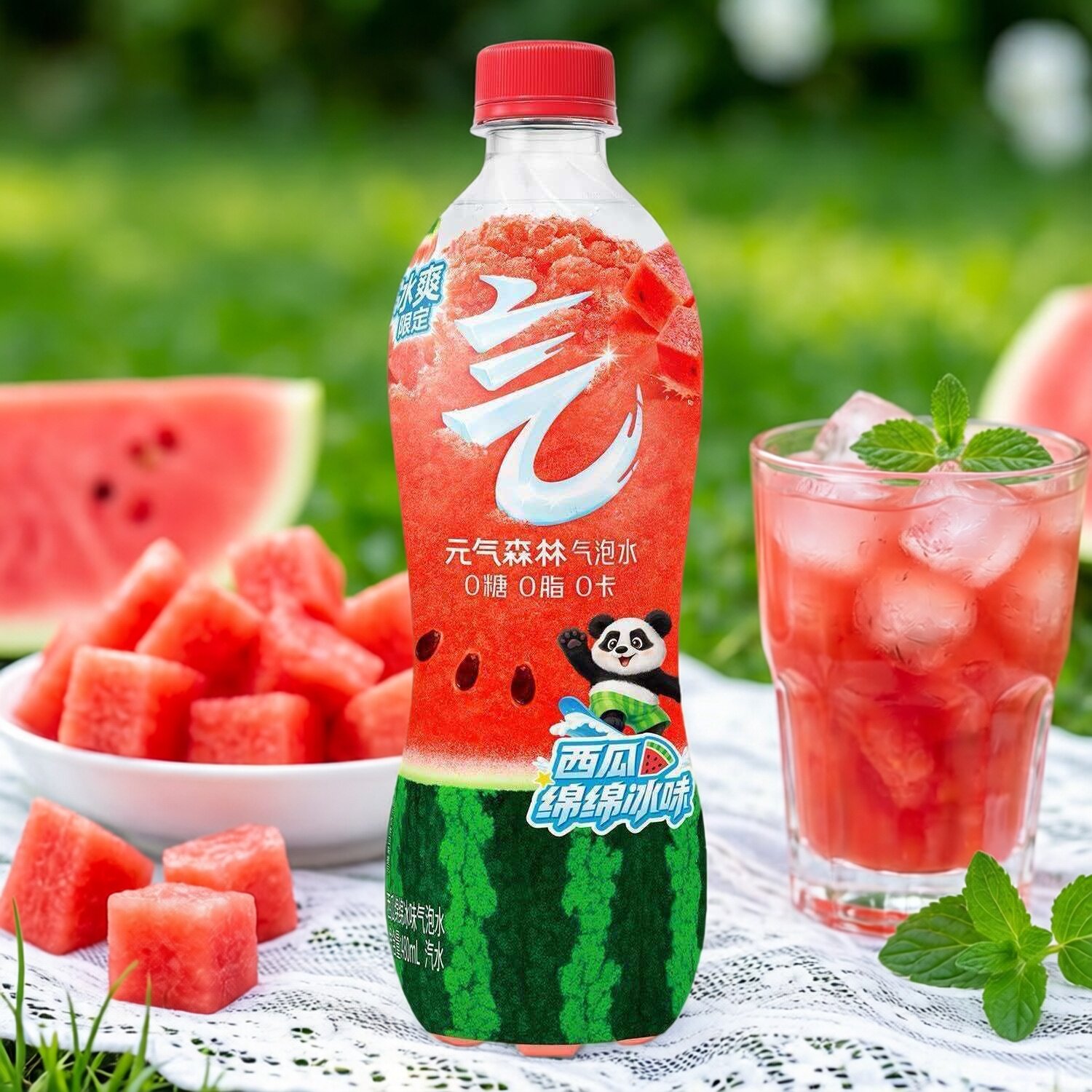 元气森林气泡水480ml*8瓶装西瓜绵绵冰味0糖0脂0卡饮料夏日下午茶