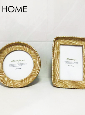 北欧现代美式6寸7寸金色藤编纹相框摆台圆形椭圆树脂轻奢简约相架