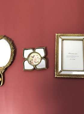 复古金玻璃镜面三寸六寸七寸相框四叶草摆台宫廷风欧式手持镜装饰