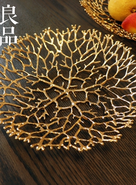 美式镂空金色创意零食金属果盘轻奢客厅茶几玄关摆台大号小号国潮