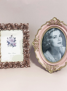 ins优雅玫瑰花6寸7寸相框玫瑰金粉色摆台横摆竖摆巴洛克创意轻奢