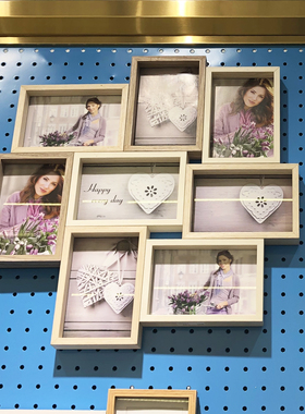 木质六寸连体相框玻璃组合八连框九连框挂墙简约北欧创意婚纱影楼