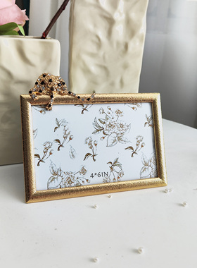 轻奢现代6寸豹纹头水钻金属相框摆台横摆客厅床头样品间装饰创意