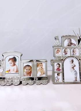 出口日本金属儿童相框摆台周岁成长纪念城堡火车相架可爱礼物宝宝