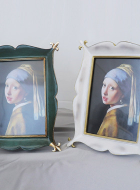 ins美式做旧描金6寸7寸创意相框摆台墨绿大理石白轻奢风艺术画框