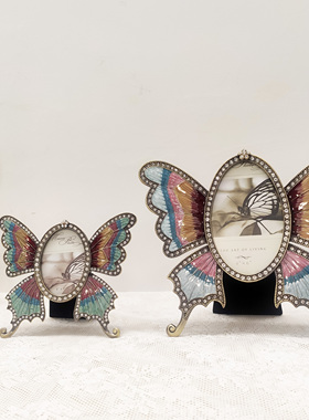 3寸5寸蝴蝶相框金属摆台创意轻奢生日礼品欧式出口圆形法式北欧