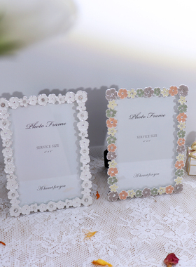 出口日本6寸7寸8寸小花镶钻相框摆台金属简约精致样板间像框彩色