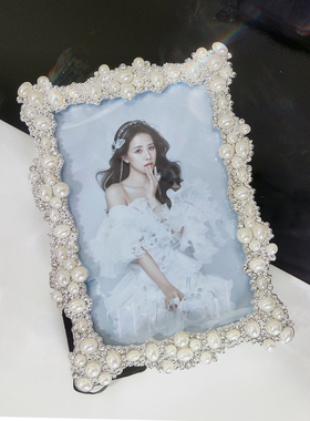 现代6寸7寸8寸10寸金属相框珍珠摆台复古欧式婚纱照精致轻奢优雅