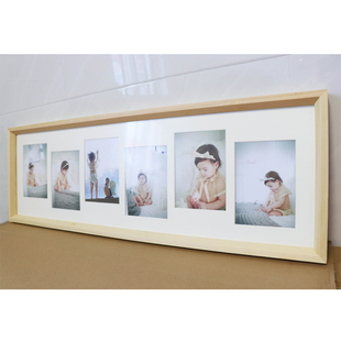 新中式实木长相框7寸六连框卡纸相框挂墙韩式宝宝照婚照竖版清新