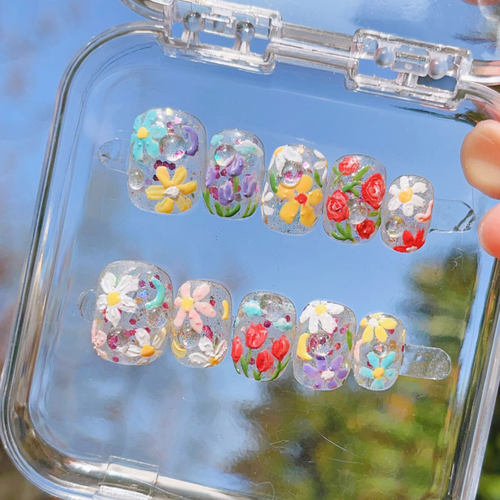 穿戴甲春田花花手绘花猫眼穿戴甲