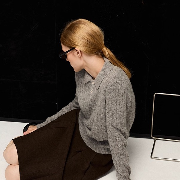 buy me a Friday 舒适柔软绵羊毛麻花polo小翻领针织衫