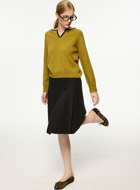 buy me a Friday 舒适柔软绵羊毛小V领钩针撞色宽松针织衫