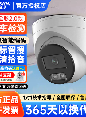 海康威视400/600万2.0臻全彩监控摄像头POE录音半球3347SWDV3-L