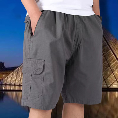 纯涤夏季爸爸短裤男士宽松外穿五分裤中老年人爷爷薄款休闲5分裤