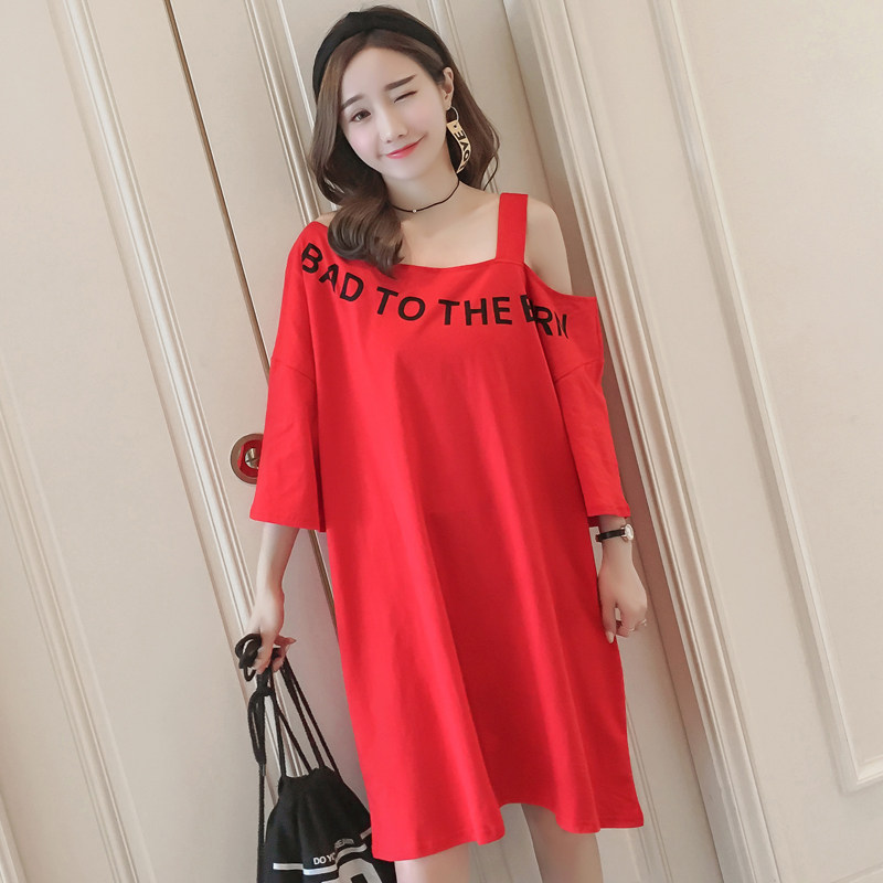 韓版夏季純棉壹字領性感露肩體恤時尚大碼寬松中長款短袖t恤裙女在類目 女裝/女士精品, T恤中 - 來自Buy2taobao.com提供專業的淘寶代購服務