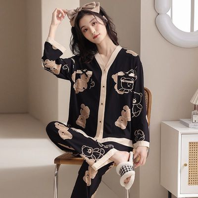 高档100%纯棉睡衣女士春秋季