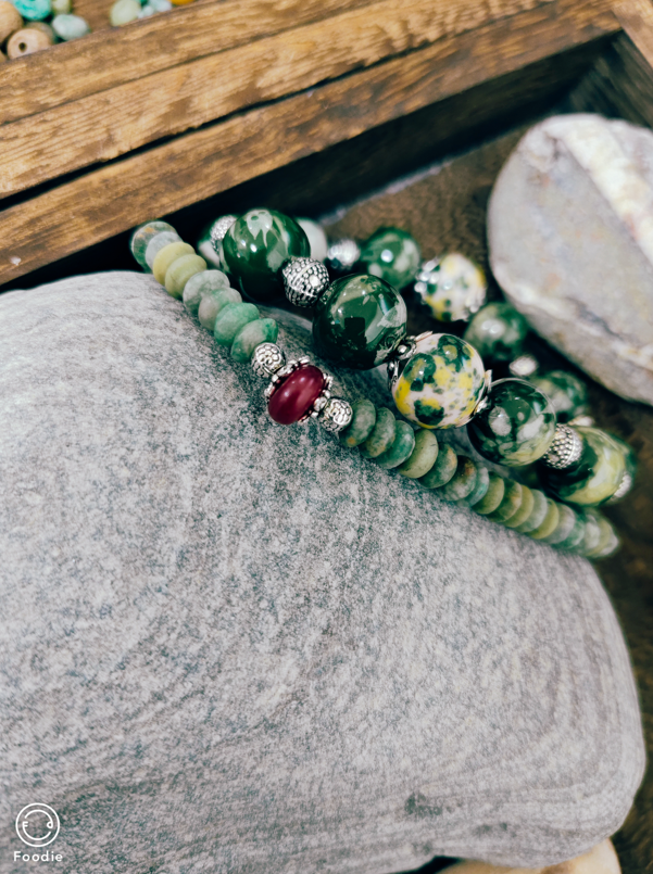 绿色老琉璃算盘珠手串~花色陶瓷珠子手串