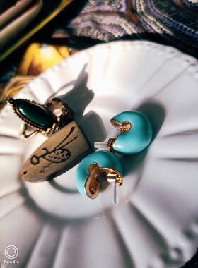 zara蓝绿色典雅风耳环吊坠戒指