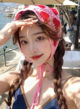 海边拍照网红爆款甜美可爱包头三角巾女法式针织发带头饰YH0763
