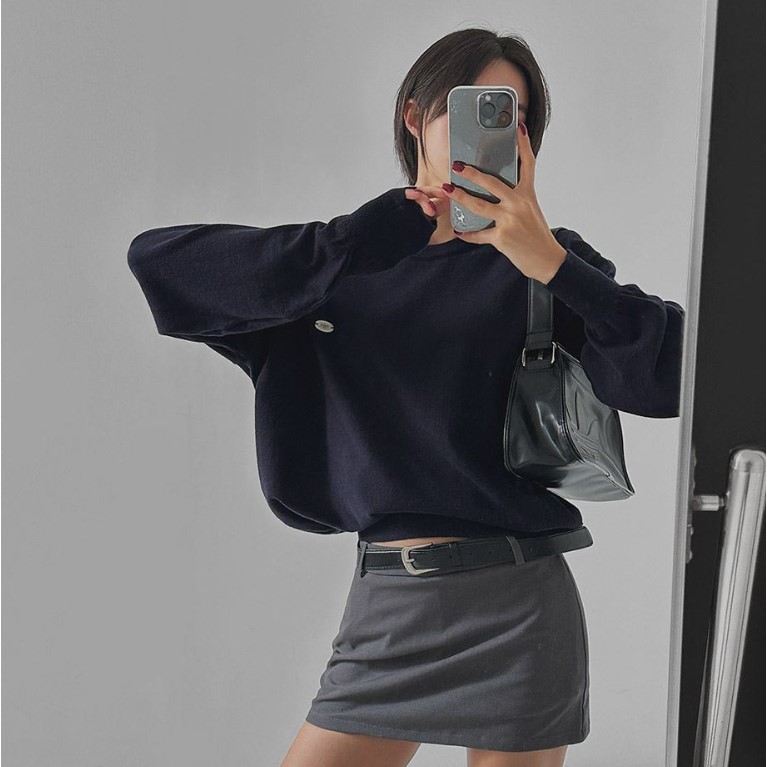 My girl秋季新款韩国代购休闲风百搭流行舒适简单圆领套头针织衫