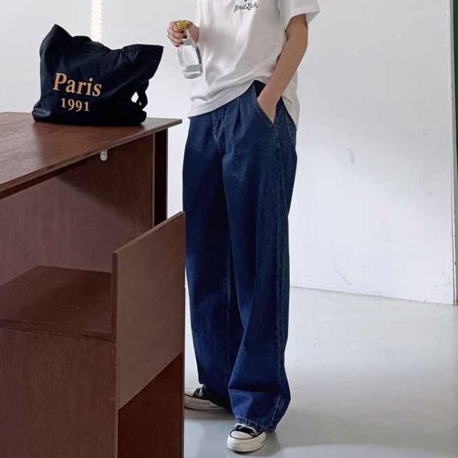 My girl春季新款韩国代购简约流行百搭时尚舒适显瘦直筒牛仔长裤