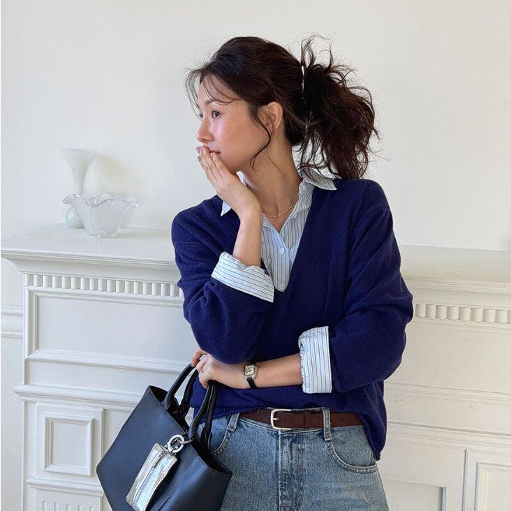 My girl春季新款韩国代购简约流行百搭时尚舒适显瘦套头针织衫